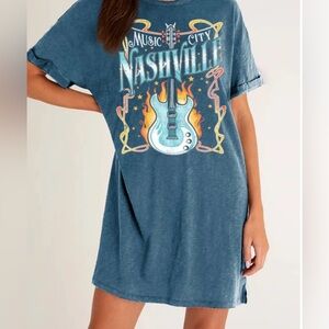 Blue Nashville Graphic T-Shirt Dress